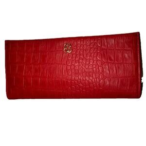 Vintage BUXTON Red Leather French Clutch Wallet Croc Embossed NIB